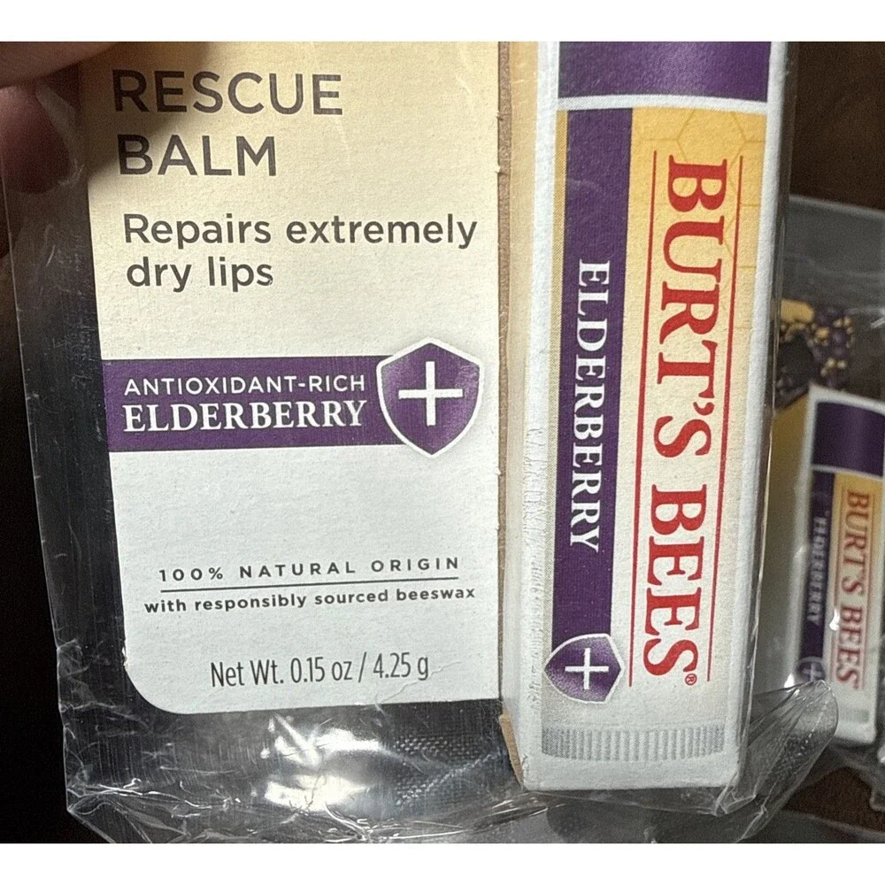 6 Pack Lot Burt's Bees Rescue Balm Antioxidant-Rich Elderberry 0.15 oz
